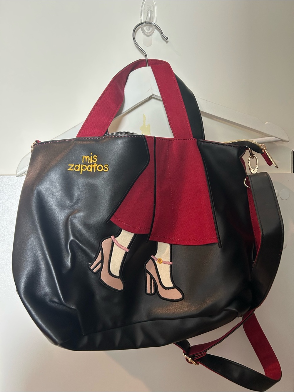 Black & Red Tote Bag with Shoe Motif